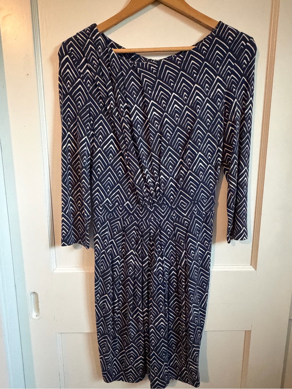 Tart Navy and White Geometric Long-Sleeve Modal Dress - XS